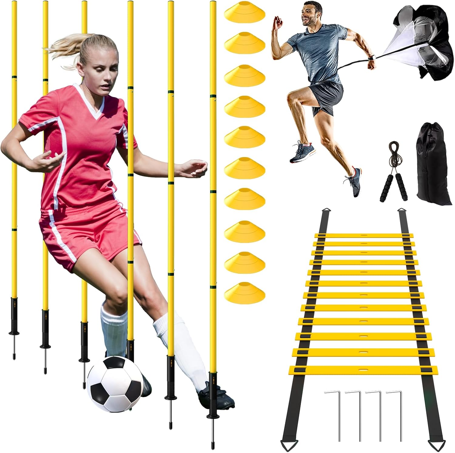 24Pcs Soccer Agility Training Equipment Set Ultimate Agility Poles Cones Ladder More for Quick Assembly and Easy Portability Suitable for All Skill Levels Enhance Speed Agility Training