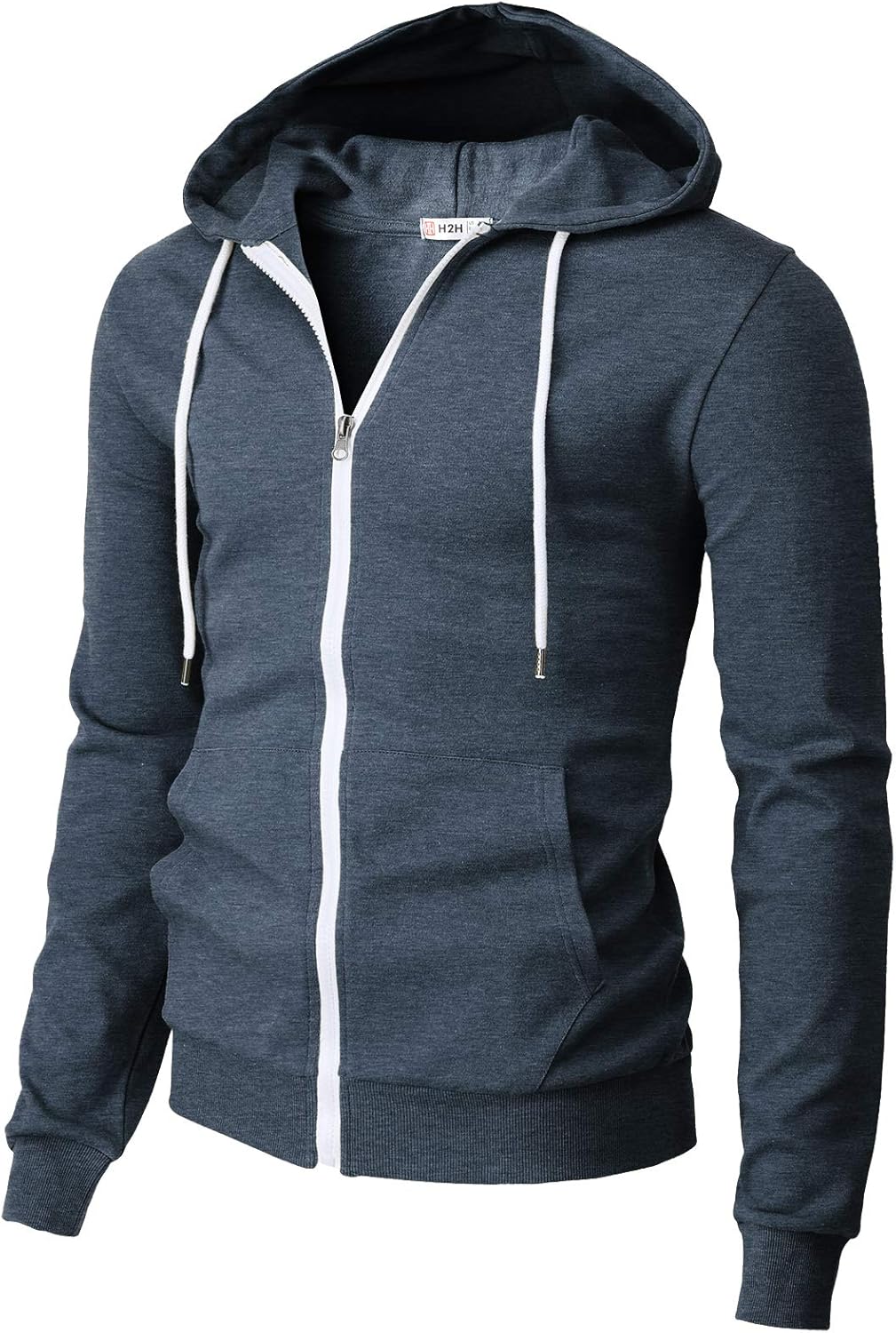 H2H Men’s Zip Up Hoodie Lightweight Long Sleeve Basic Slim Fit Cotton SweatShirt with Pocket