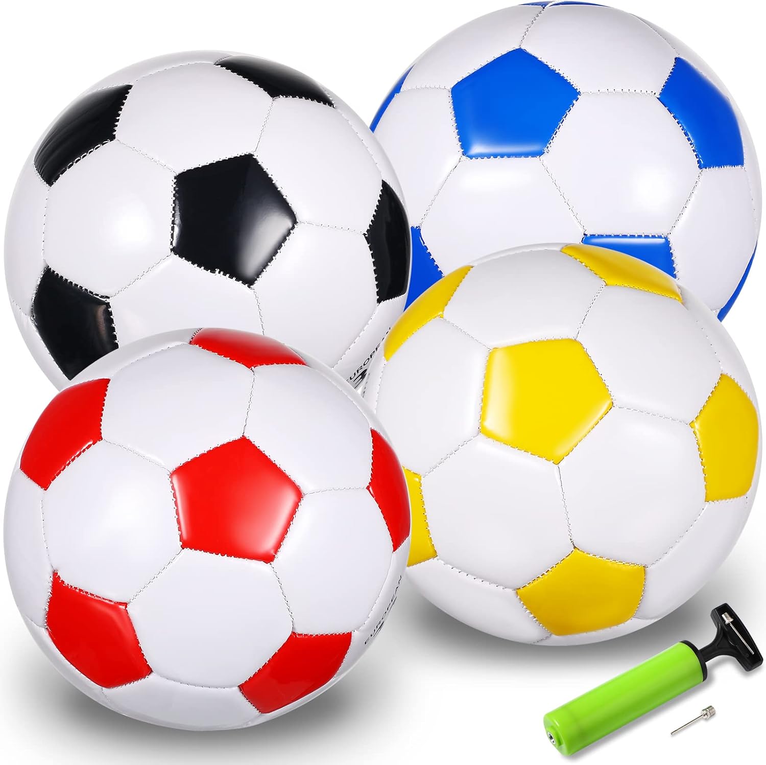 HyDren 4 Pack Soccer Ball with Pump Colorful Outdoor and Indoor School Sports Activity Anti Explosion Classic Design for Training Practice