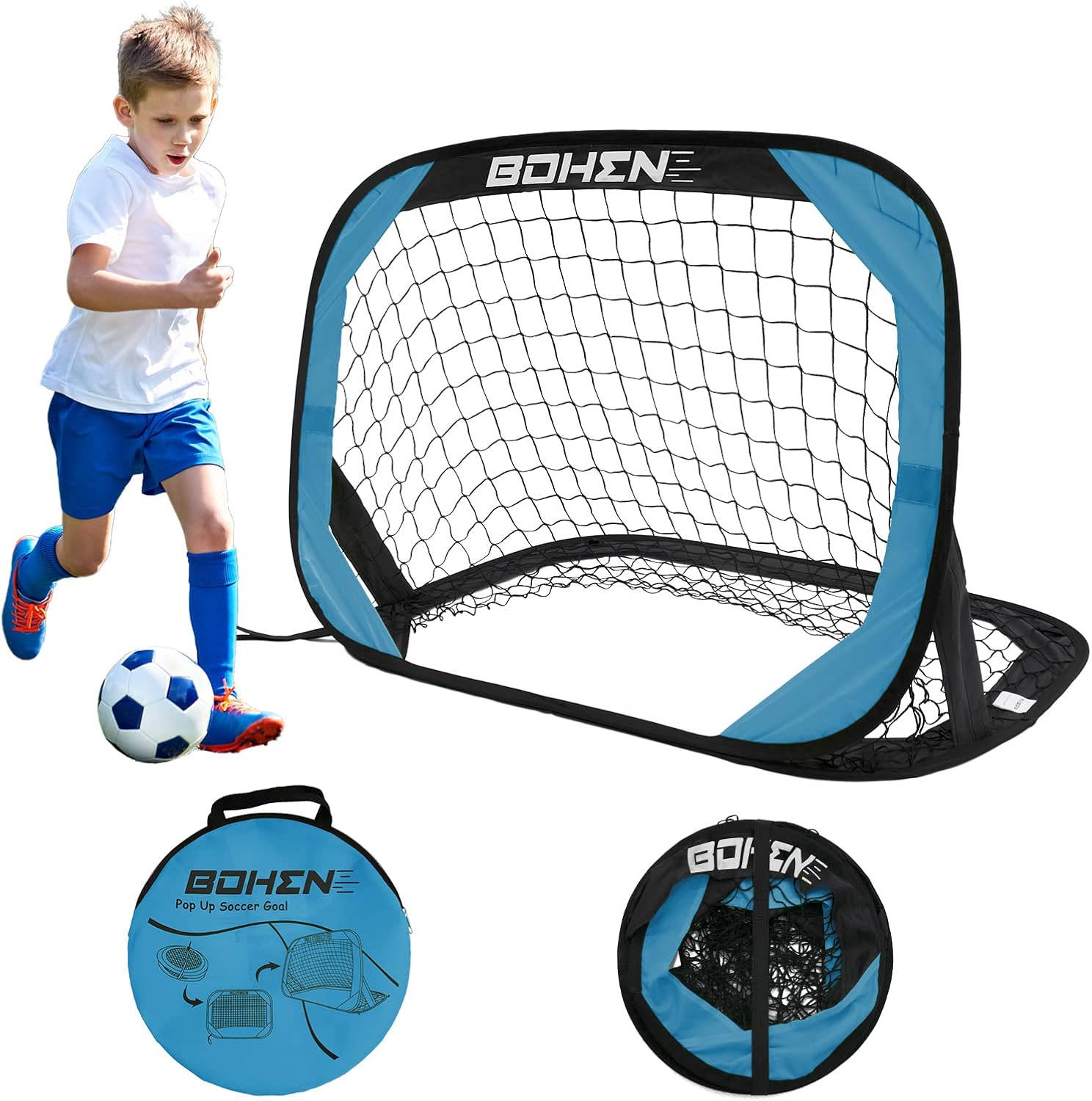 BOHEN Pop Up Soccer Goals for Kids-Foldable Portable Soccer Net for Outdoor Indoor Backyard Beach(3.3×2.2FT)