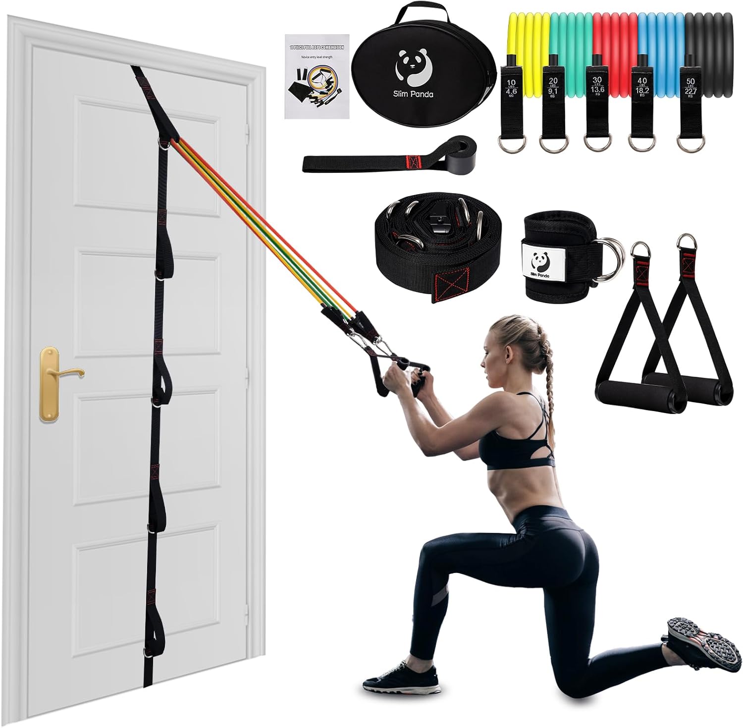 Slim Panda Door Anchor Strap for Resistance Bands, Door Resistance Bands for Workouts, Strength Training, Portable Door Gym Attachment for Home Fitness, Multi Point Anchor Workout Equipment