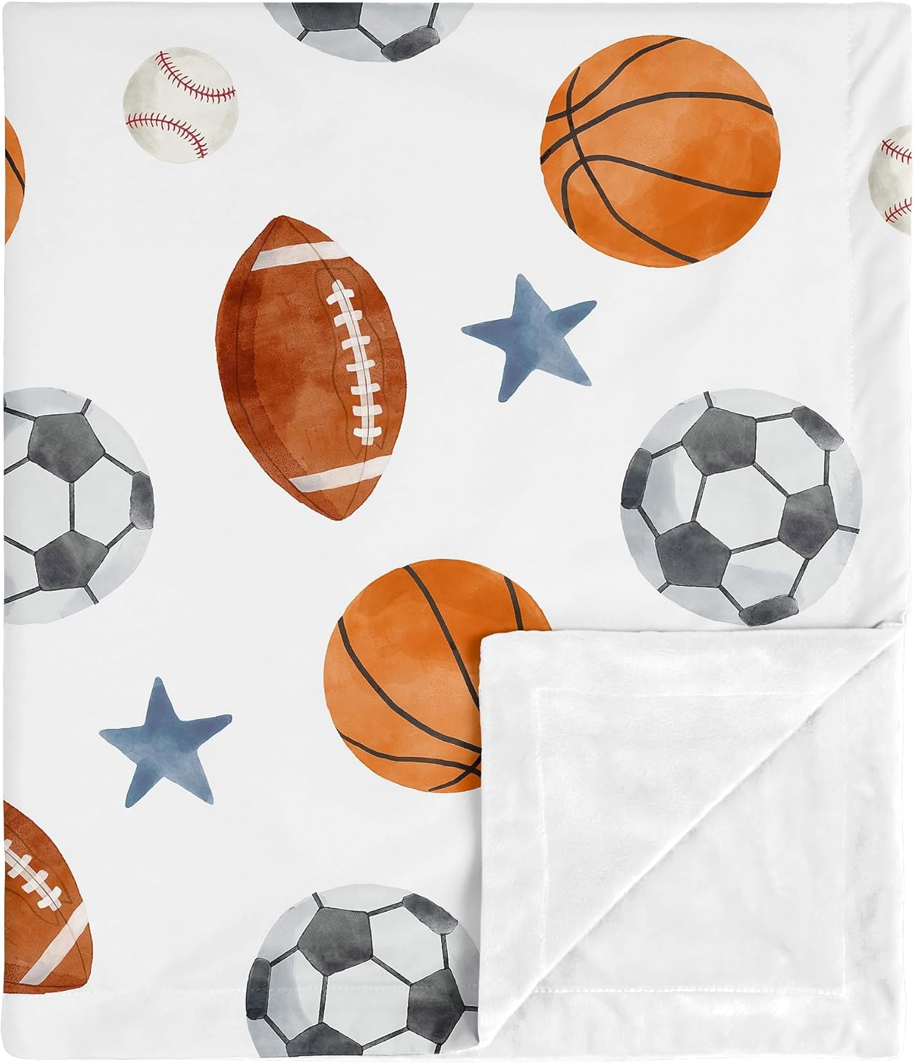 Sweet Jojo Designs Sports Theme Boy Soft Baby Blanket Receiving Security Stroller Swaddle Toddler Newborn Infant Kid Travel Warm Minky Watercolor Vintage Soccer Balls Football Baseball Basketball Star