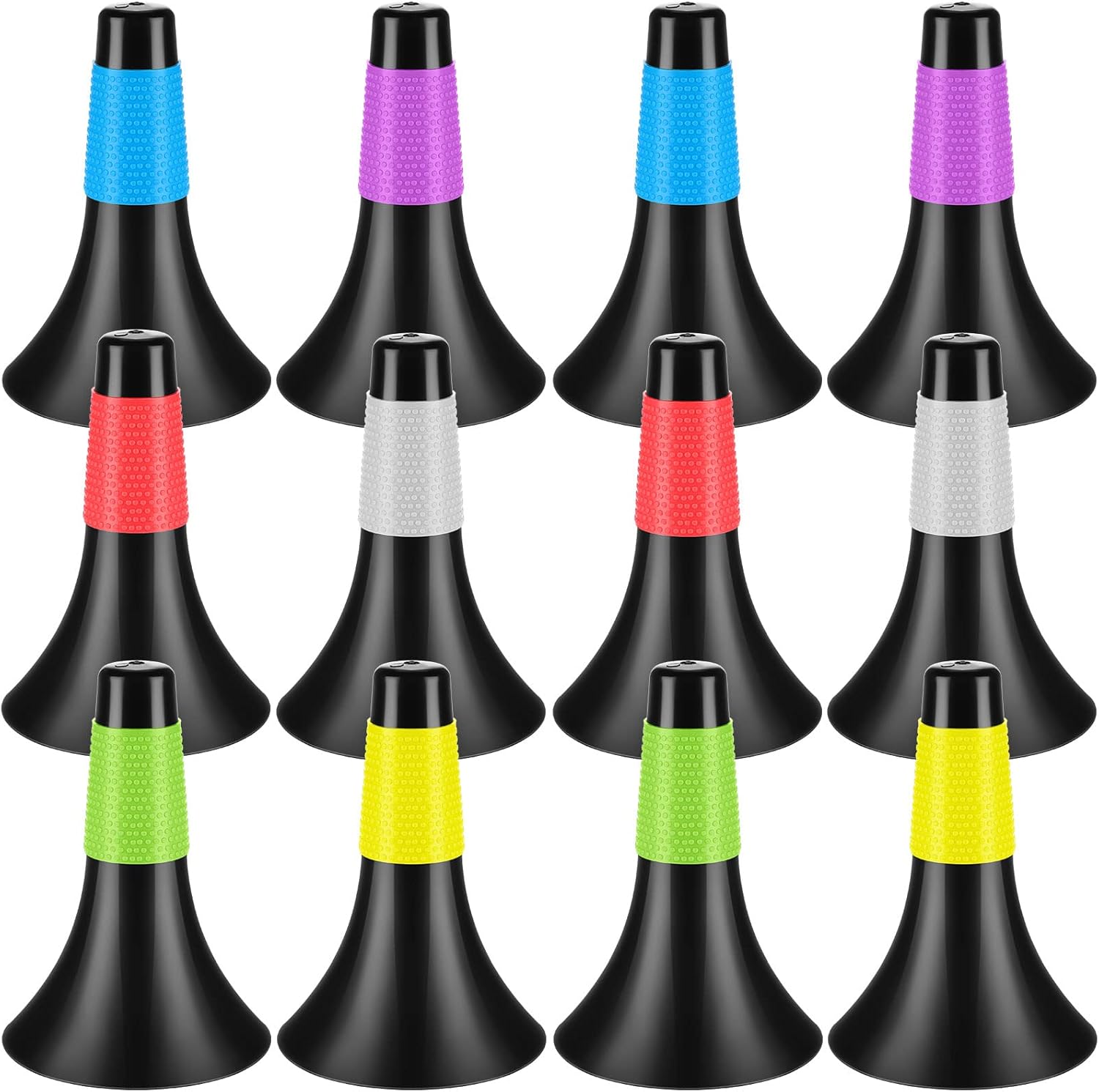 Tuanse 12 Pack Agility Training Sport Cones 9 Inch Flexible Marker Cones with Carry Bag Plastic Soccer Basketball Training Equipment for Indoor Outdoor Speed Grab Drills (Black)