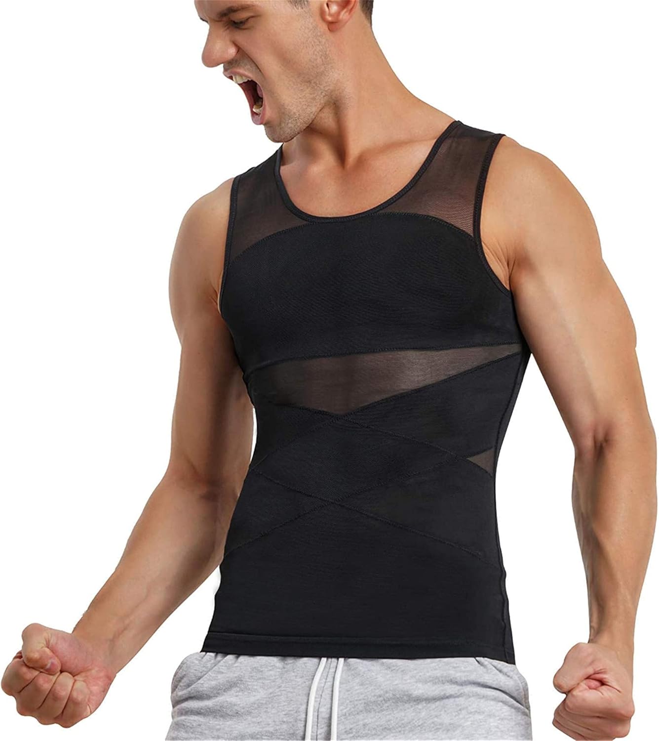 TAILONG Men’s Compression Shirt for Body Shaper Slimming Vest Tight Tummy Underwear Tank Top