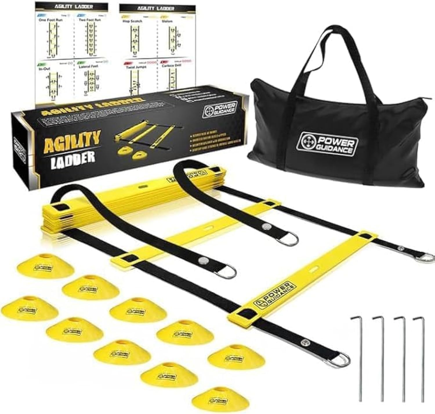 POWER GUIDANCE Agility Ladder (20 Feet) with Cones for Speed Agility Training & Quick Footwork Exercise – Soccer & Football Training Equipment for Adults, Youth & Kids