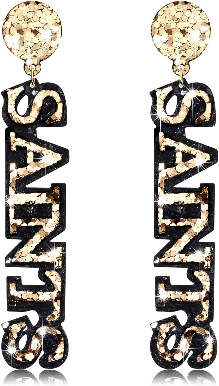 SAINTS Earrings Glitter Fleur De Lis Drop Earrings Football Game Day Earring Women Jewelry