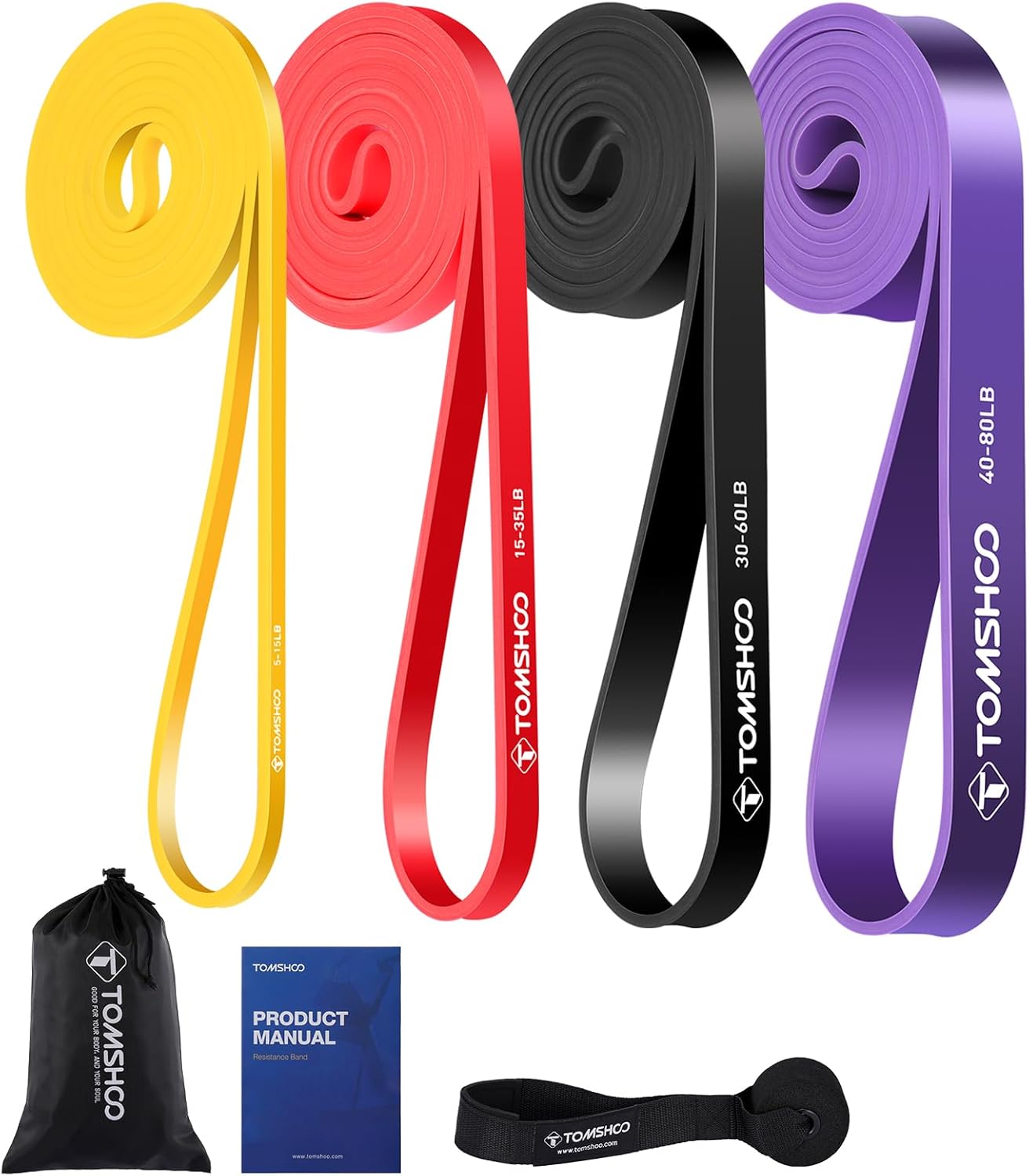TOMSHOO Resistance Bands Set, Multiple Fitness Exercise Workout Bands with Storage Bag, Door Anchor, Pull Up Assistance Straps for Working Out, Body Stretching, Physical Therapy, More
