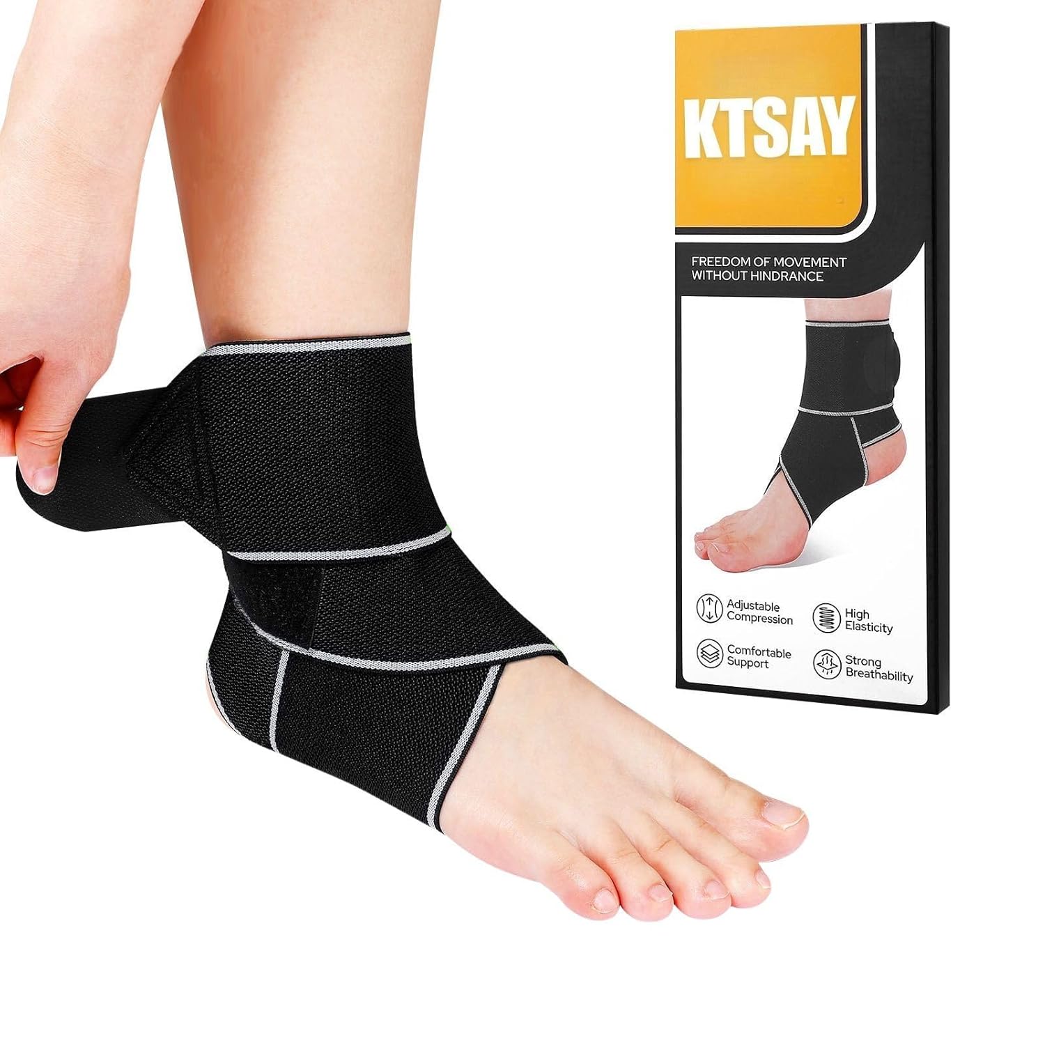 Ankle Brace for Sprained Ankle,Ankle Support for Women & Men,Adjustable Compression Ankle Wrap for Achilles Tendonitis & Plantar Fasciitis Relief (Grey)