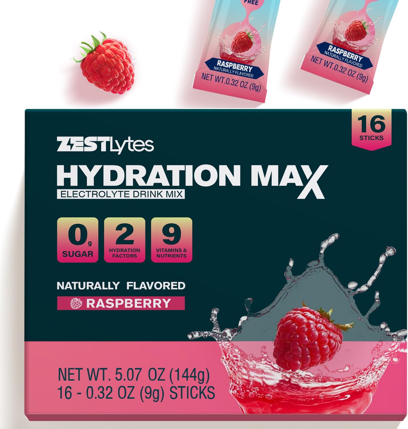 Salty Raspberry Flavor Hydration Powder Packets, Electrolyte Powder Drink Mix, Liquid Everyday IV Drink Mix for 1-2 Hour Workouts | Sugar Free | High Electrolytes | 11 Vitamins & Nutrients | 16 Sticks