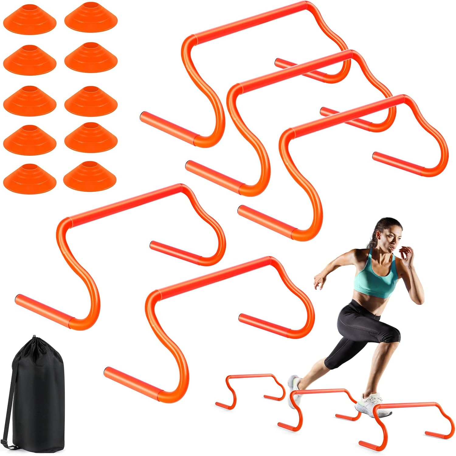 Agility Hurdles Training Equipment – Speed Hurdles and Soccer Cones with Carrying Bag for Soccer, Football, and Track Drills, Ideal for Athletes Speed and Agility Training