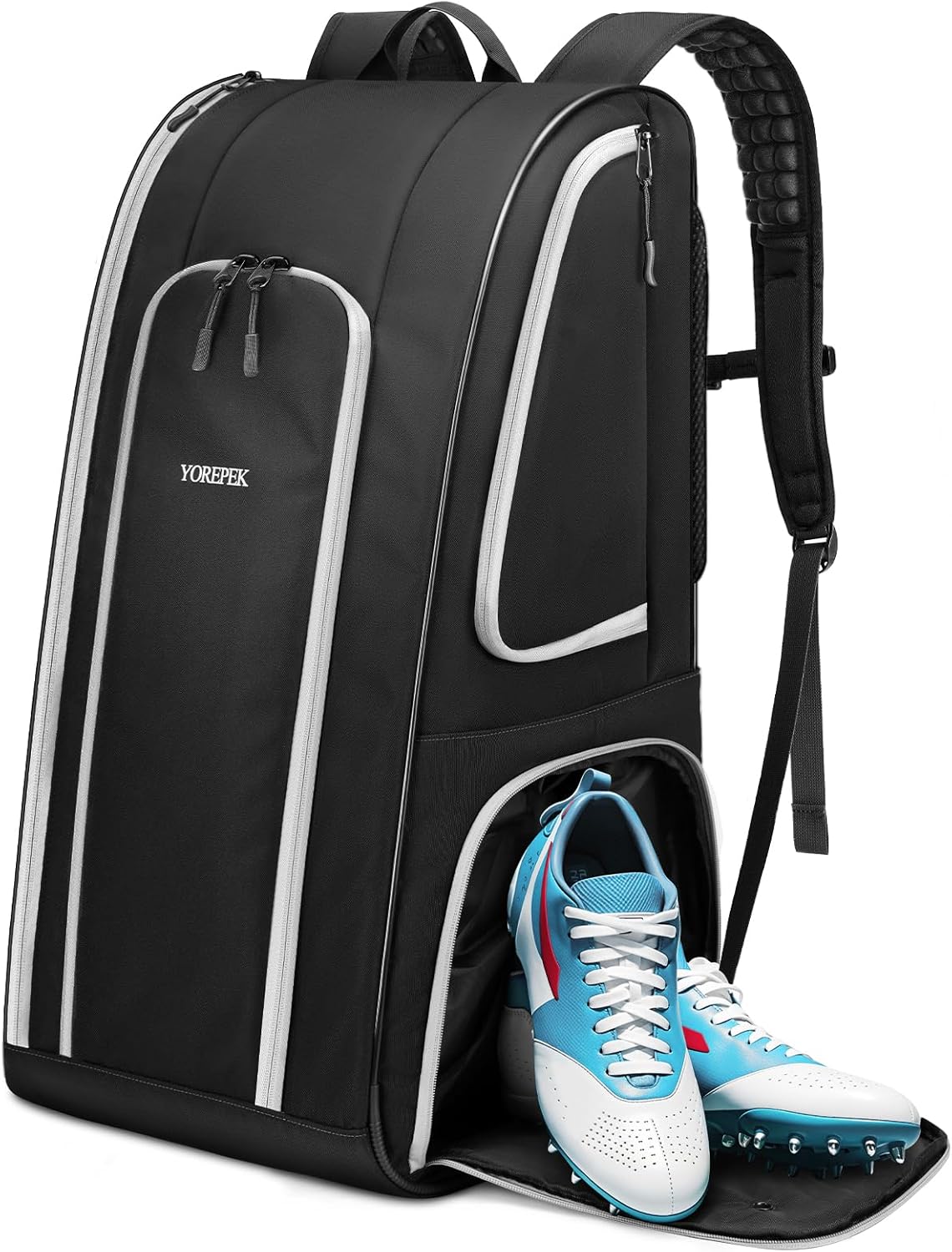 YOREPEK Football Bag for Equipment, Large Football backpack, Duffle Bag for Shoulder Pads & Shoes Compartment,baseball,basketball,soccer,black