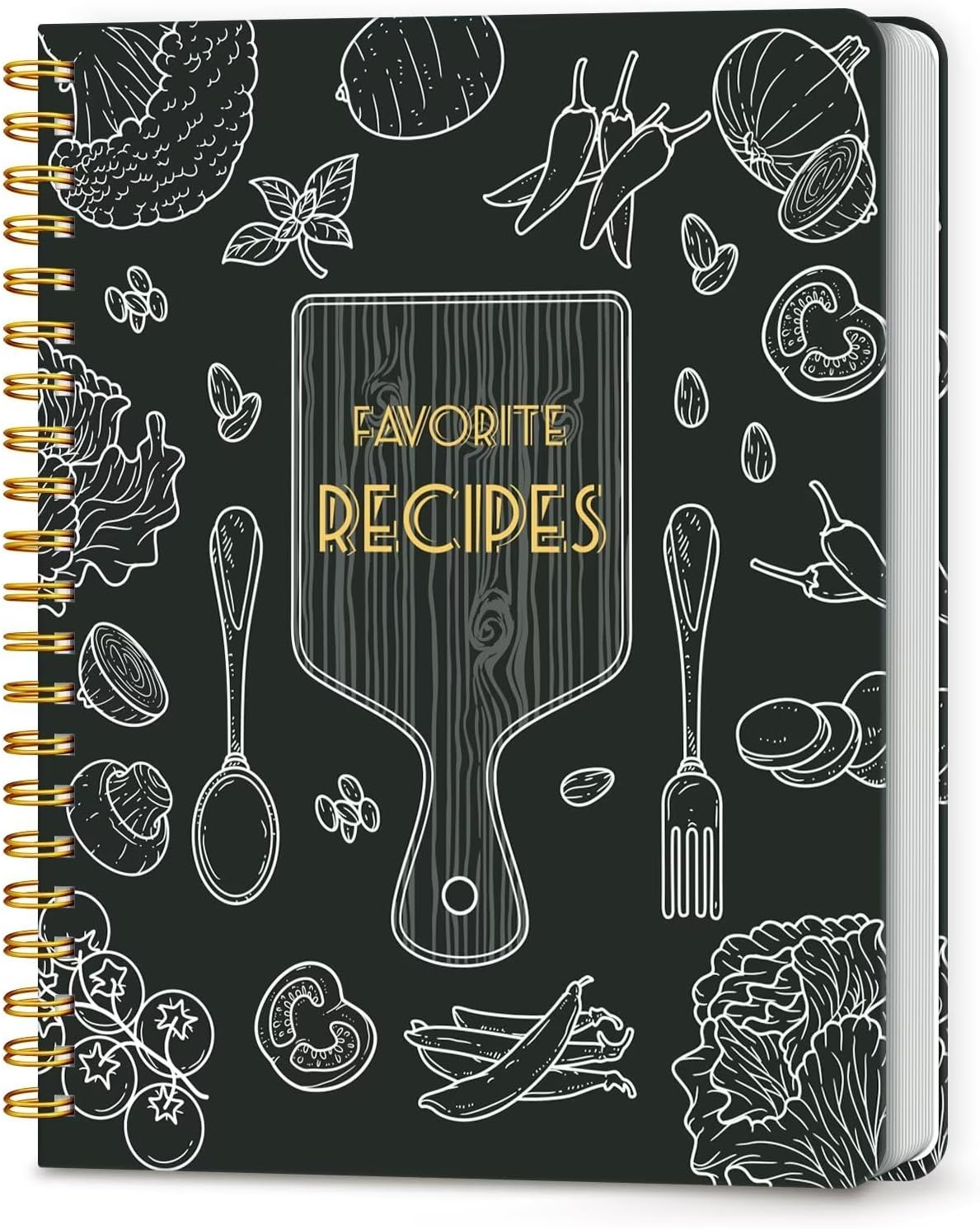 LuBudingJoy Blank Recipe Notebook to Write in Your Own Recipes, Full Page Sprial Hardcover Personal Recipe Organise, Recipe Journal Hold 140 Recipes (Black)