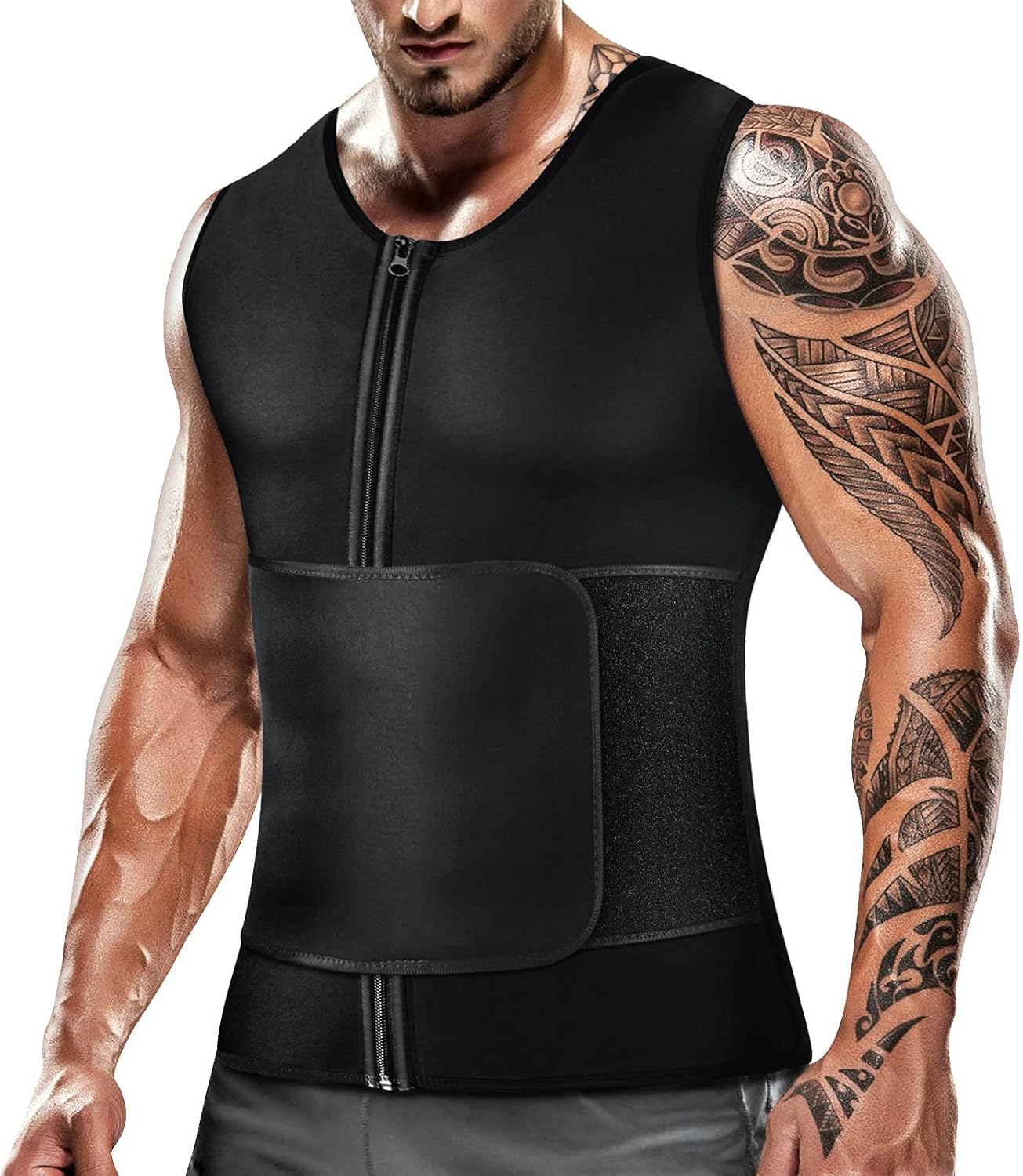 Cimkiz Men’s Waist Trainer Sauna Suit Shirt, Gym & Exercise Compression Vest, Sweat-Boosting Workout Top