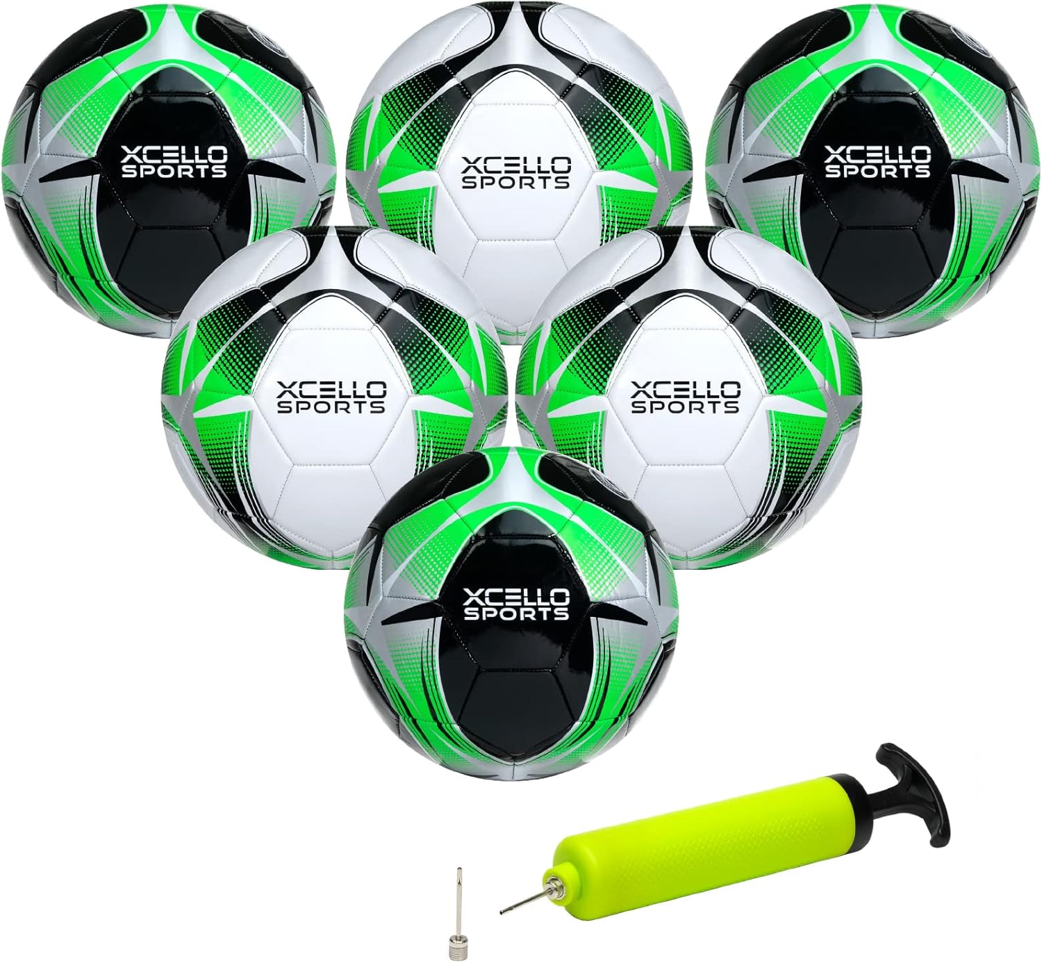 Soccer Ball (Black/Green/Silver, White/Green/Silver) w/Pump (Size 4, Pack of 12)