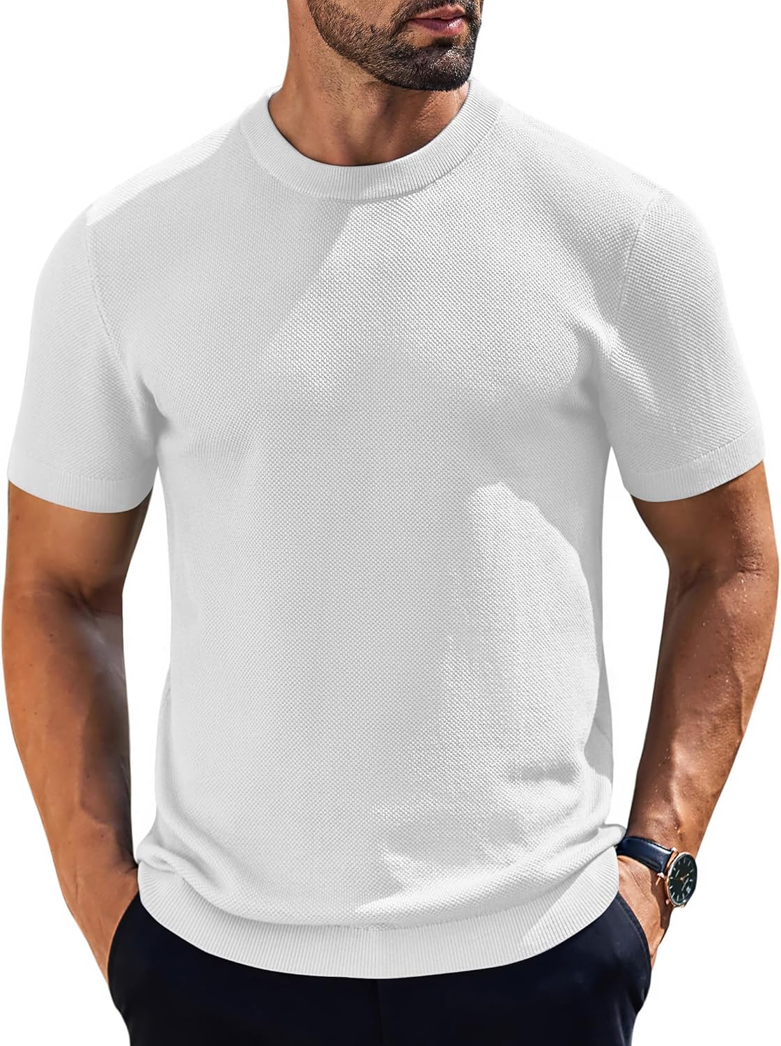 COOFANDY Men’s Knit T-Shirts Short Sleeve Crewneck Shirt Casual Textured Pullover Tees