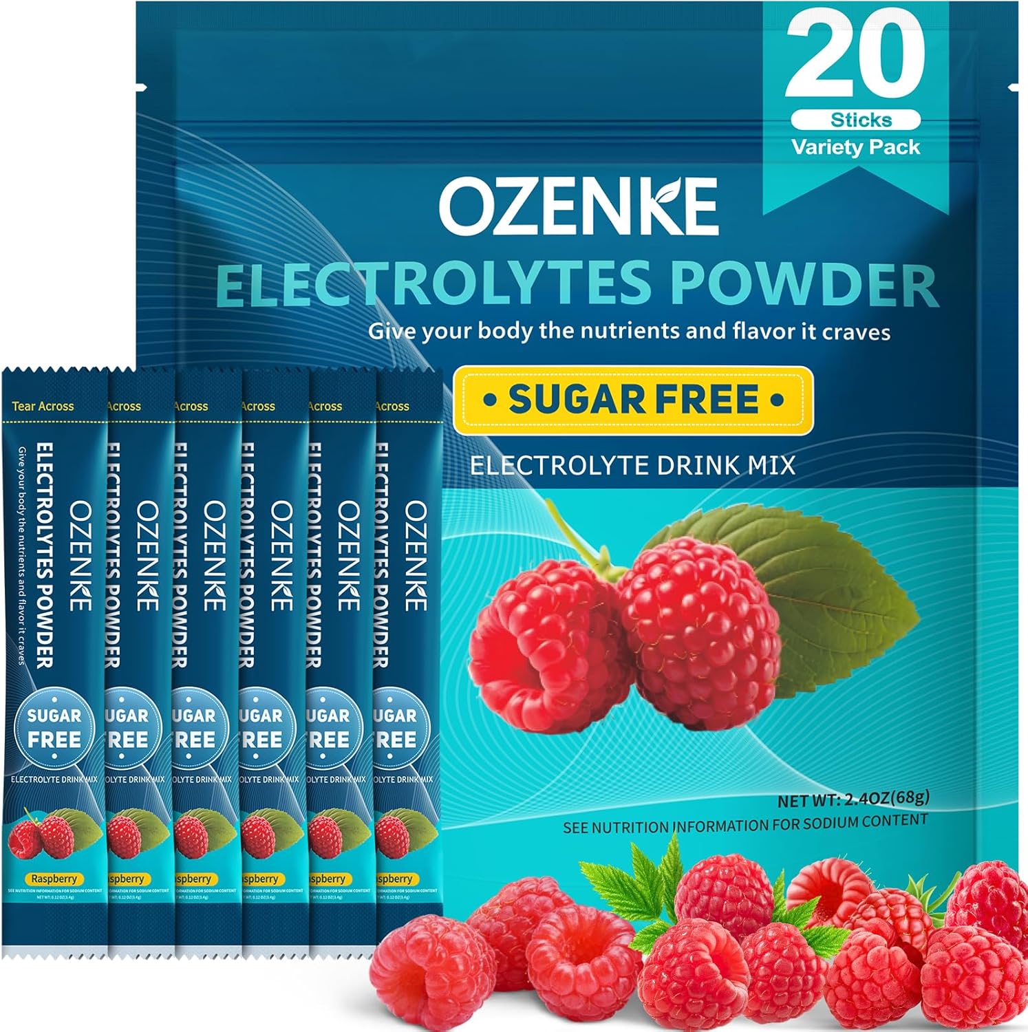 Electrolytes Powder Packets, Hydration Packets, Electrolytes Sugar Free, Portable Electrolyte Drink Mix for Rapid Hydration, No Sugar & Low Sodium | 0 Calorie | Raspberry Flavor | 20 Sticks