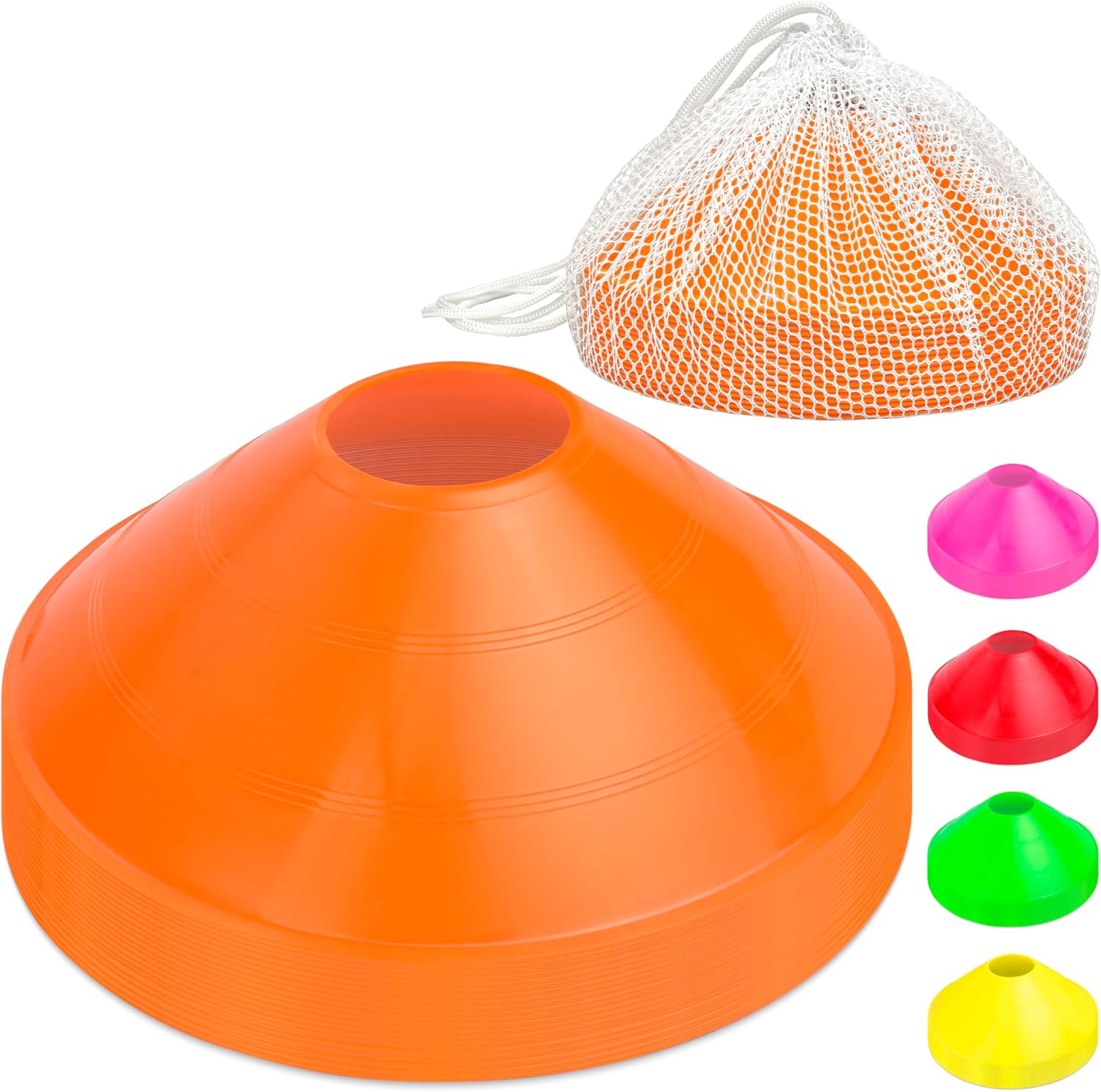 GoSports Premium Sports Cones for Agility Training and Drills – 20 Pack with Tote – Orange, Green, Pink, Yellow, or Red