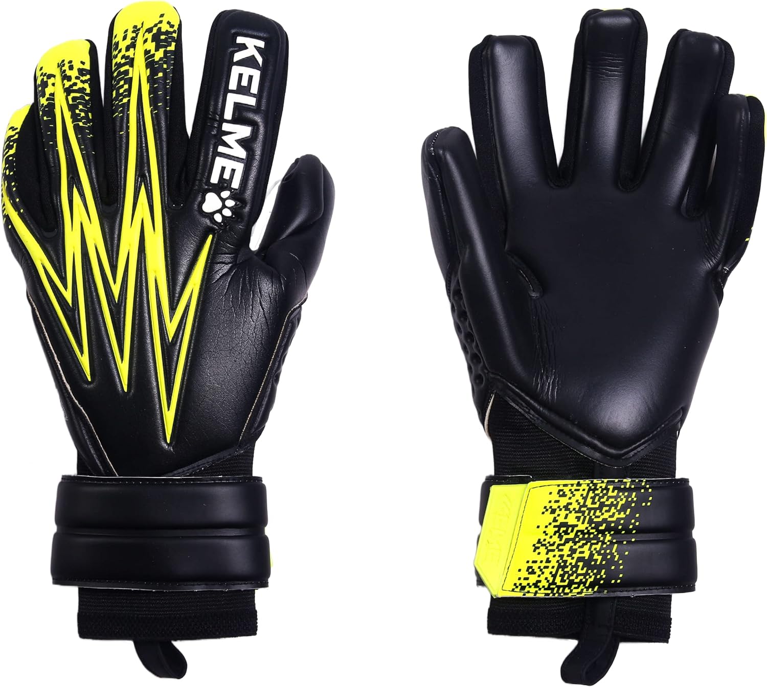 KELME Soccer Goalkeeper Gloves – Professional Goalie Glove Unisex – Football GK Gloves Super Grip Latex Finger Protection (Black/Yellow, Size 8 (Youth-Teen))