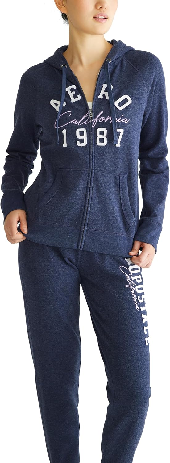 AEROPOSTALE Women’s Aero Logo Full Zip Hoodie- Arches- Aero 1987 California