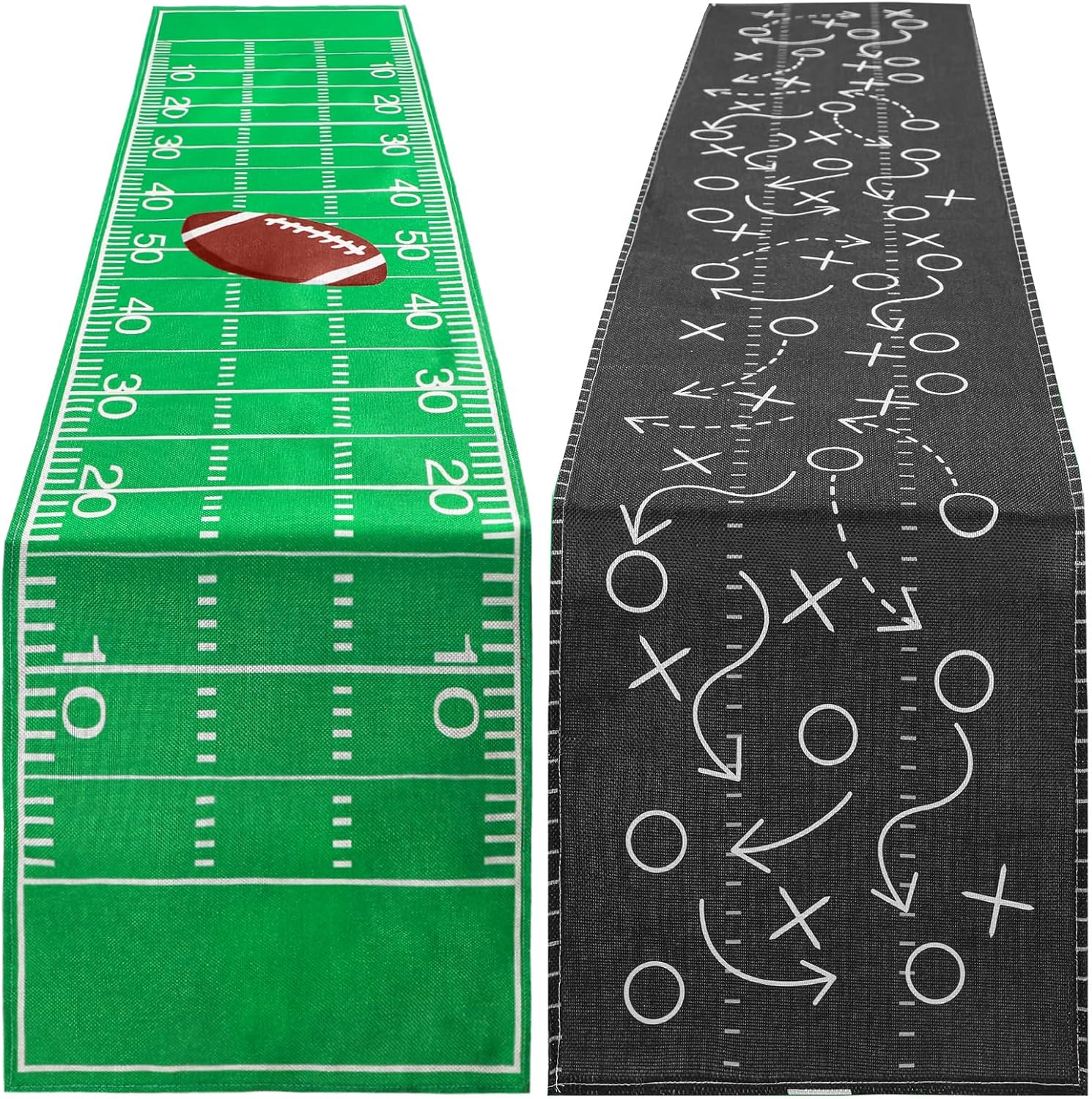 Tegeme 2 Pcs Football Table Runner Football Game Day Tablecloth Green Table Runner Table Centerpieces Decor for Kitchen Dining Home Soccer Party Decoration(Football)