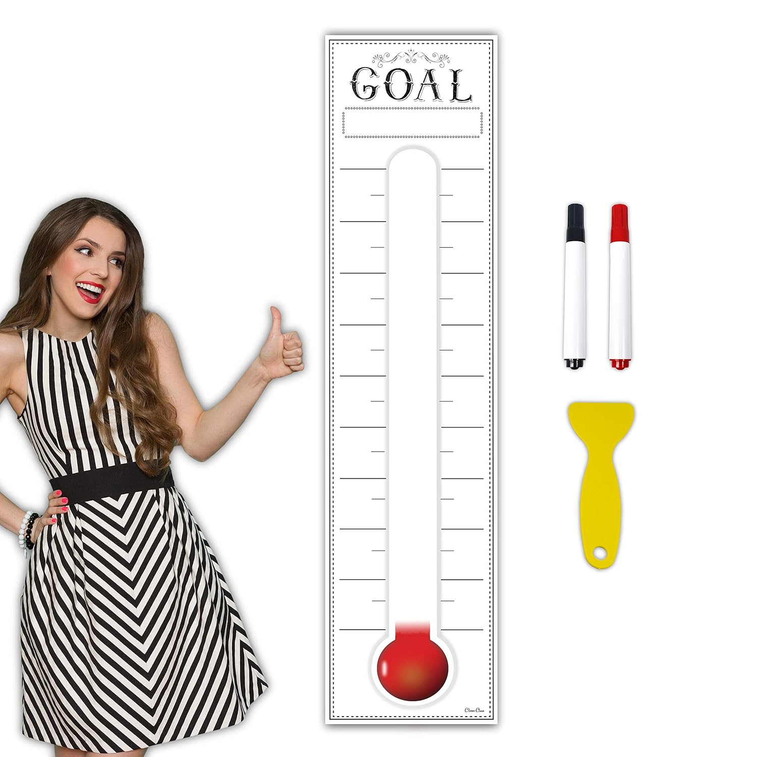 Goal Setting Fundrasing Thermometer – 48″x12″ Dry Erase Self-Adhesive Goal Tracker – Poster Charts for Home, School and Office