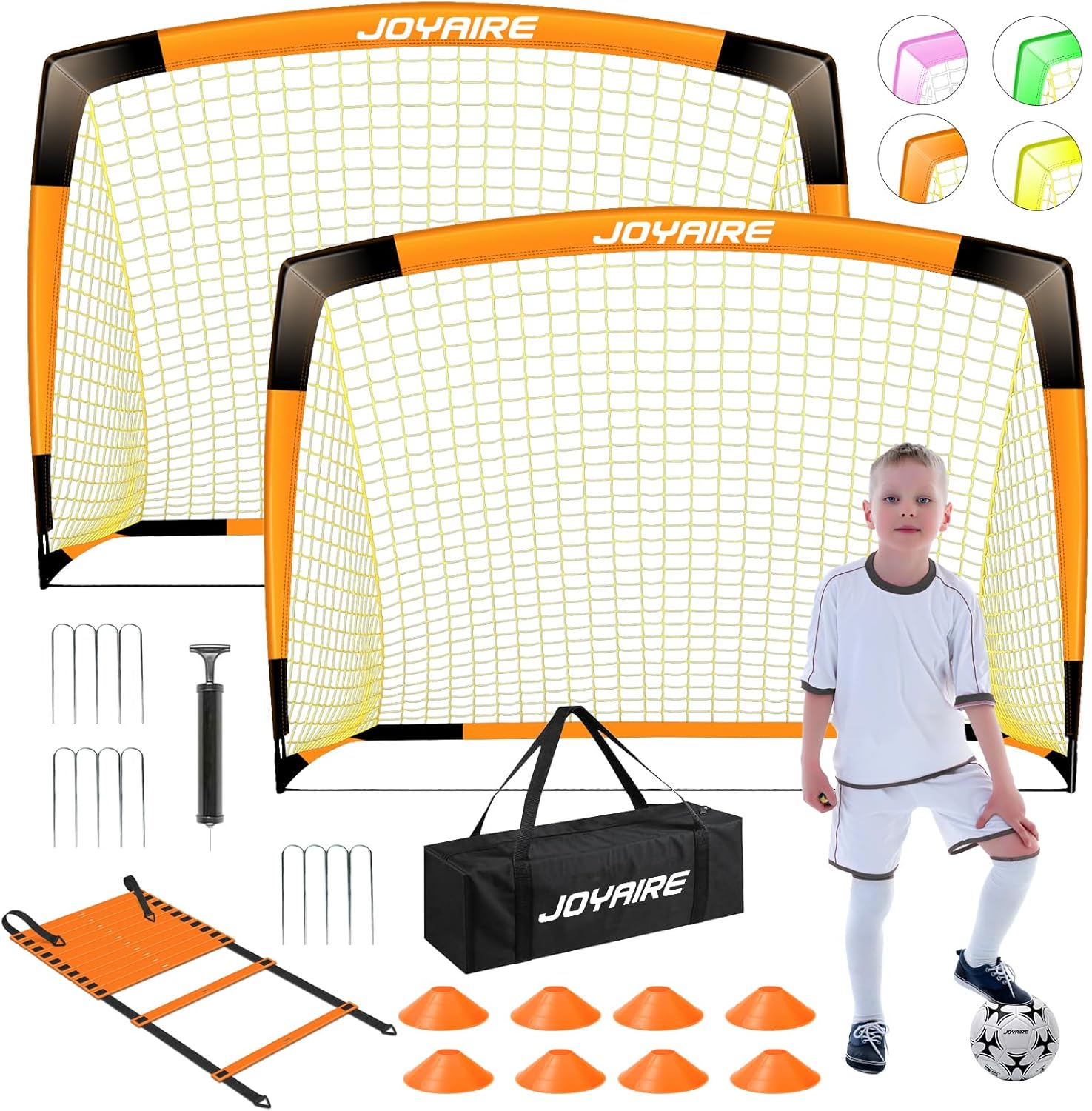 Kids Soccer Goals for Backyard Set, Portable Toddler Soccer Goal 2 of 6×4 ft, 4×3 ft, 7×5 ft, Soccer Training Equipment, Pop Up Soccer Net Kit with Size 4 Soccer Ball, Outdoor Sports Play, Youth Game