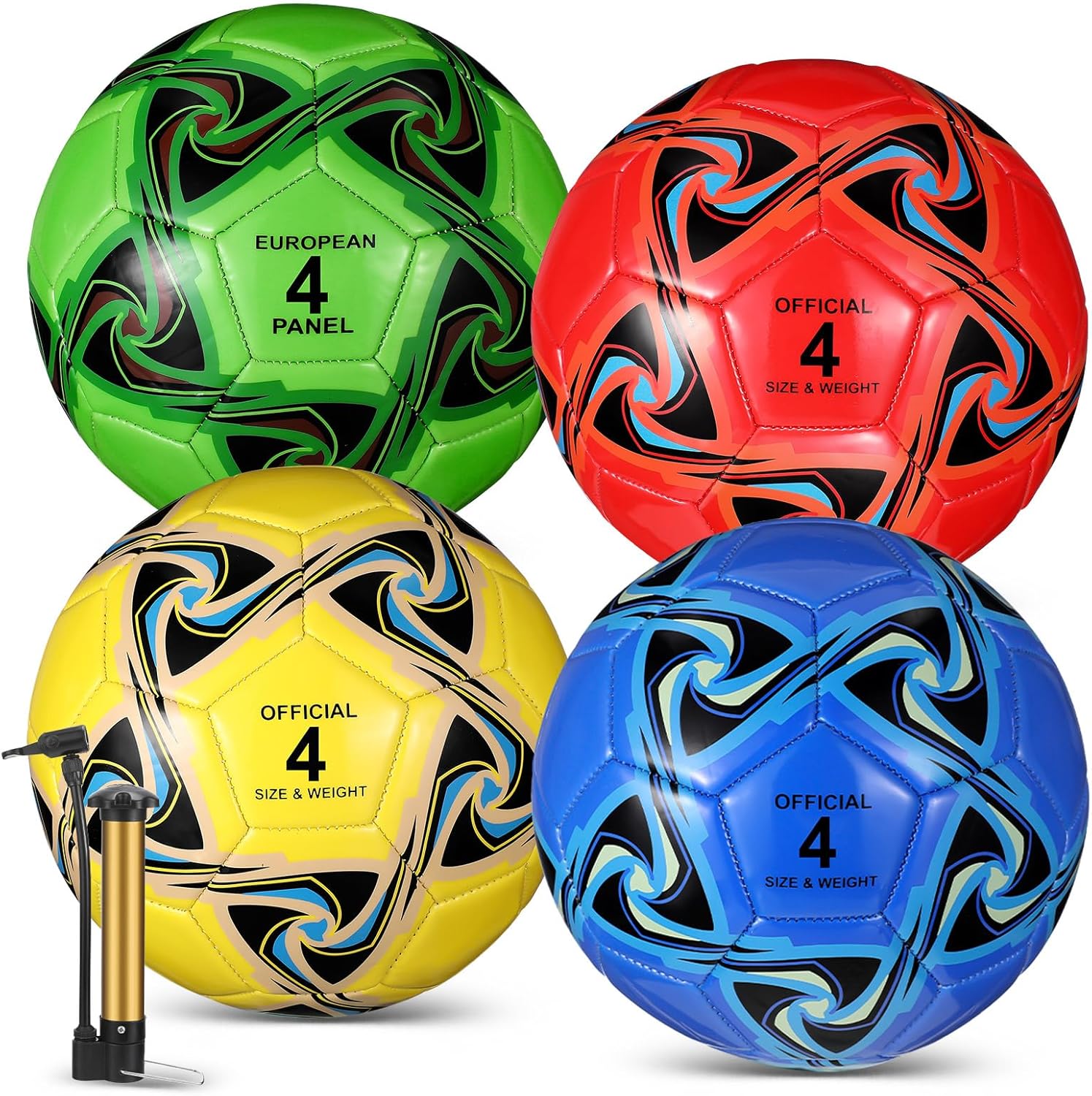 Jenaai 4 Pcs Soccer Ball Bulk with Pump & Bag Deflated Soccer Ball Outside Sport Training for Adult and Teens Football for Game Match Birthday Gift Party