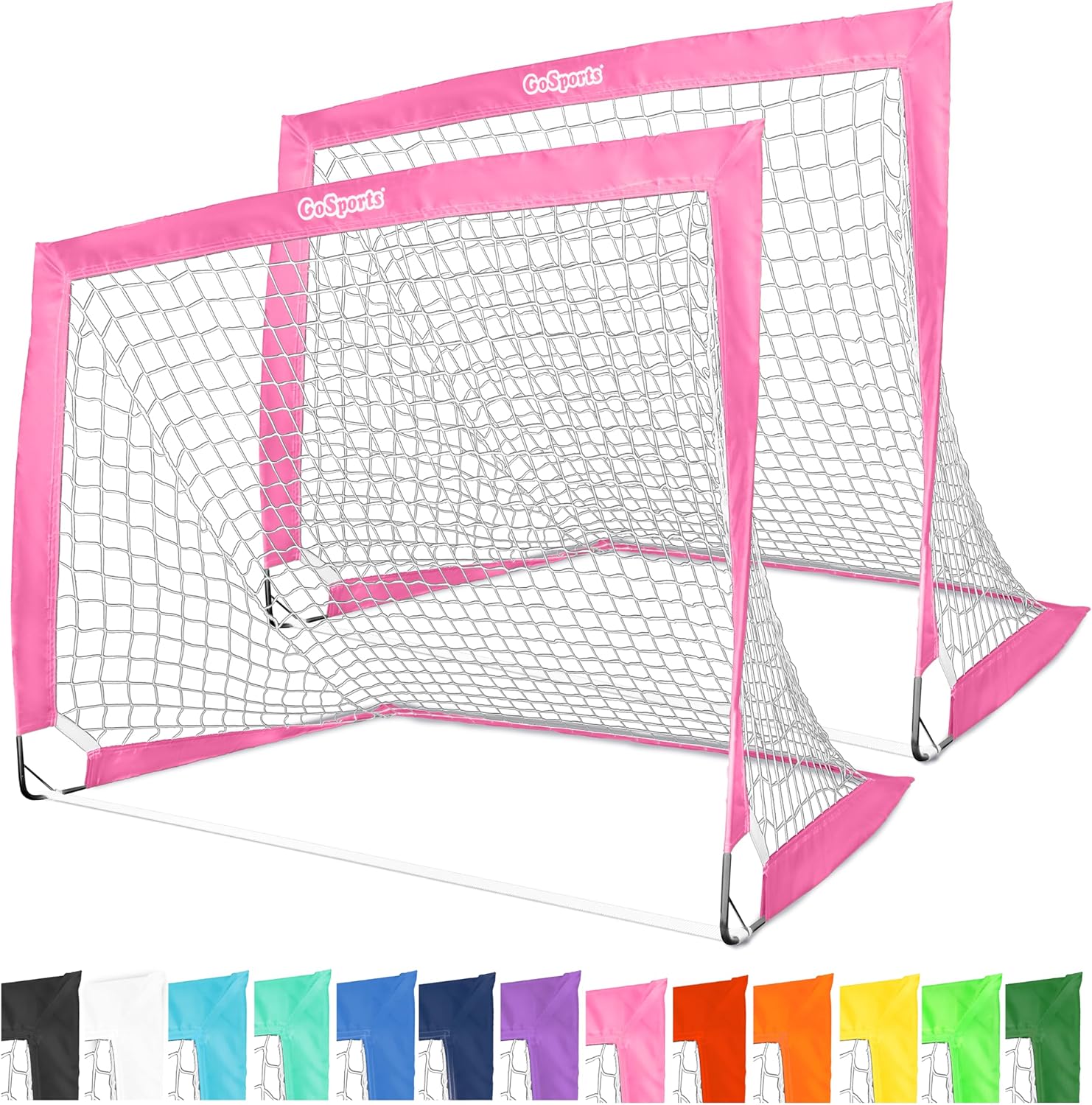 GoSports 4 x 3 ft Portable Soccer Goals for Kids – 13 Colors – Set of 2 Team Tone Pop Up Nets for Backyard