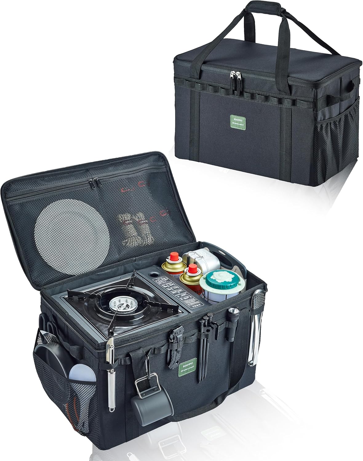 UPWOIGH Tactical Camping Storage Bag 40L – Heavy Duty Duffel with Waterproof Bottom, Collapsible Organizer with 2 Adjustable Dividers, 600D Oxford Fabric, Black Overlanding Gear