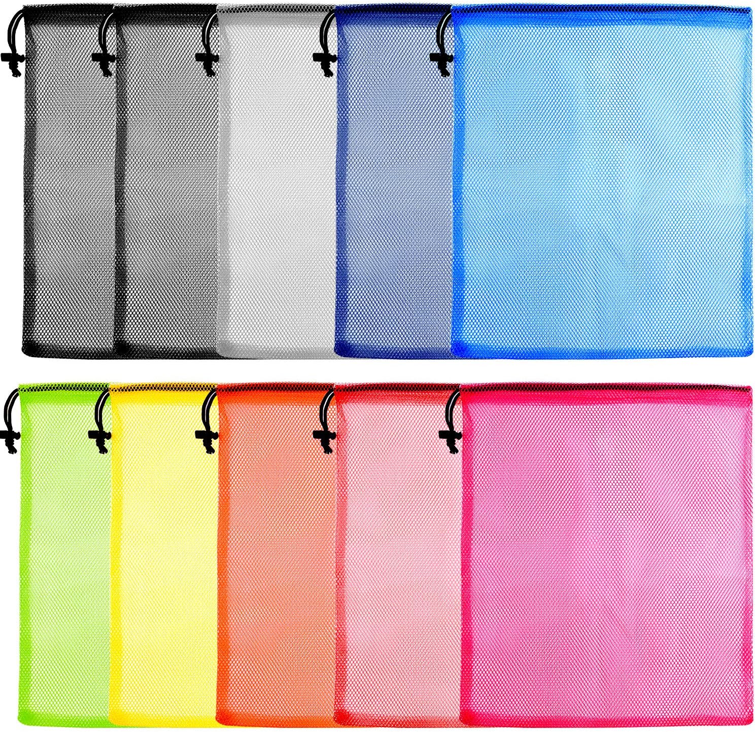 KUUQA 10 Pcs Mesh Drawstring Bag, Laundry Bag, Mesh Stuff Sack, Golf Ball Bag, Nylon Mesh Bag for Storage, Travel and Sports (Colorful, 13″x15.5″)