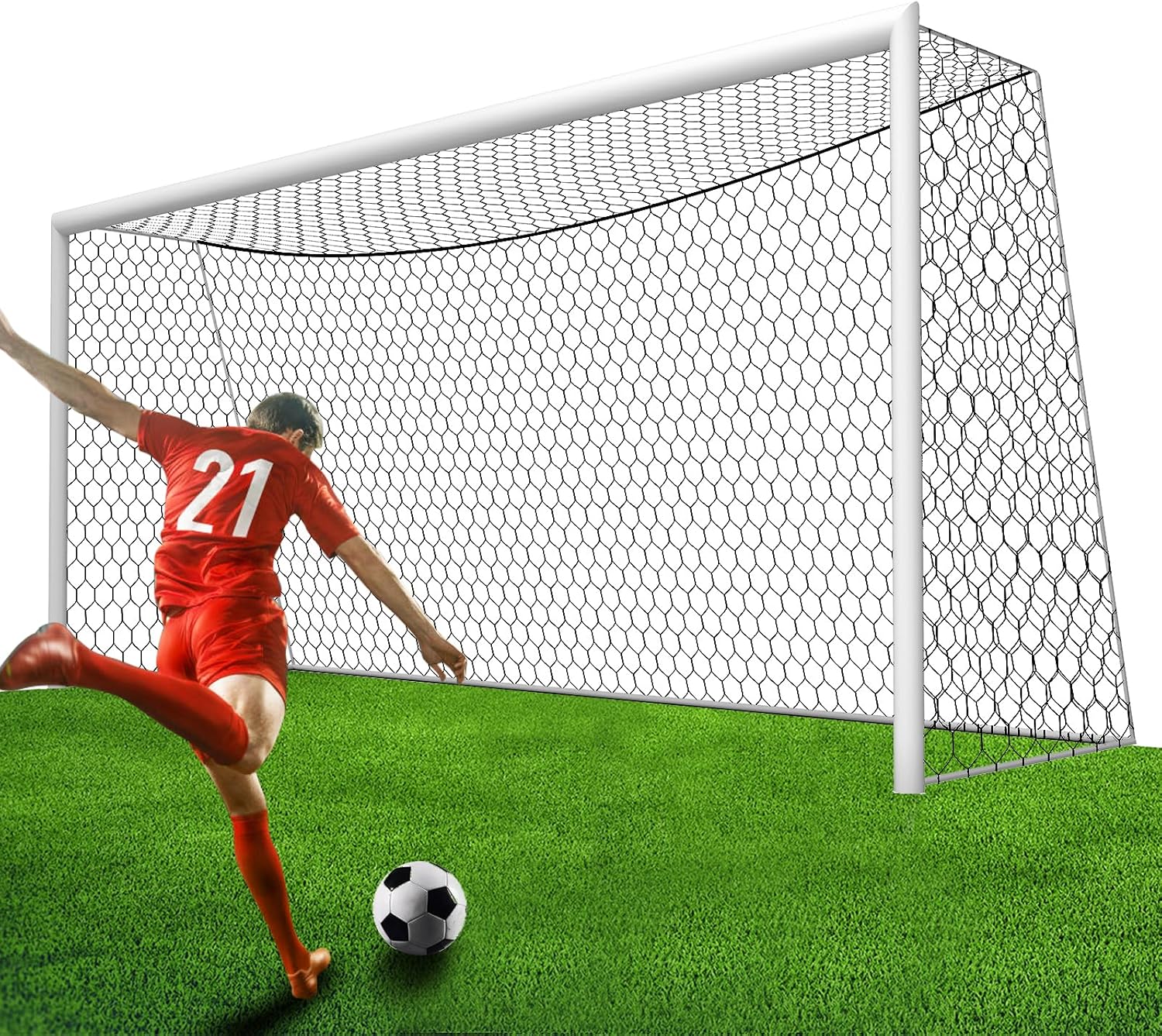 Professional Soccer Goal Net Replacement 24x8FT,18.5×6.5FT [4mm Nylon, 4″ Hexagonal], Upgraded Weather Resistance, Enhanced Break Strength, Superior Abrasion Resistance