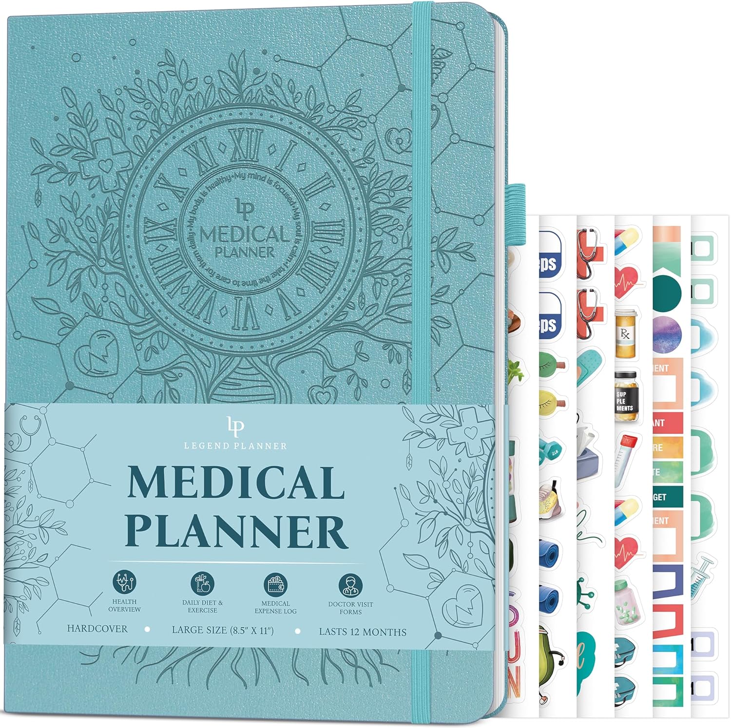 Legend Medical Planner – 12-Month Health Tracker Journal to Track Meals, Symptoms, Blood Pressure, Lab Test Results – Med & Wellness Notebook for Daily Self-Care & Health Goals (Aquamarine)